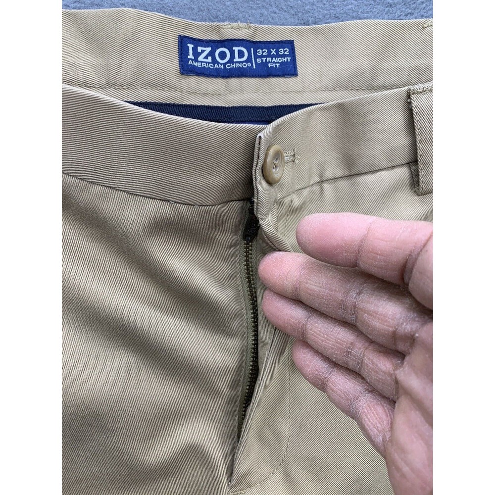 IZOD American Chino Pants Mens 32X32 Khaki Straight Fit Flat Front Pockets - Picture 3 of 16
